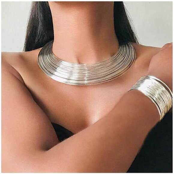 Statement Choker Bracelet Earrings Set  Chunky Necklace Costume - Picture 2 of 4